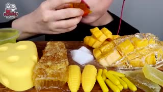 ASMR -YELLOW FOOD -CHEESE CAKE,- ICE CREAM,- HONEYCOMB-...