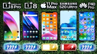 مقایسه سرعت تخلیه شارژ OnePlus 8 / 8 Pro vs iPhone 11 Pro Max / S20 Ultra / Huawei P40 Pro