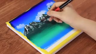 Mountain + Ocean = ?｜ آموزش گام به گام نقاشی روی بوم منطره ی کوه