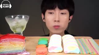 ASMR - RAINBOW FOOD MAKARON, JELLY GUMMY, CAKE MUKBANG -EATING SOUNDS