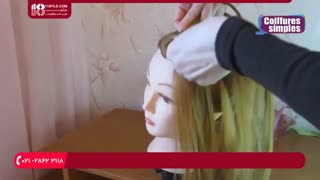 آموزش شینیون با بافت جمع شده در انتهای سر در منزل